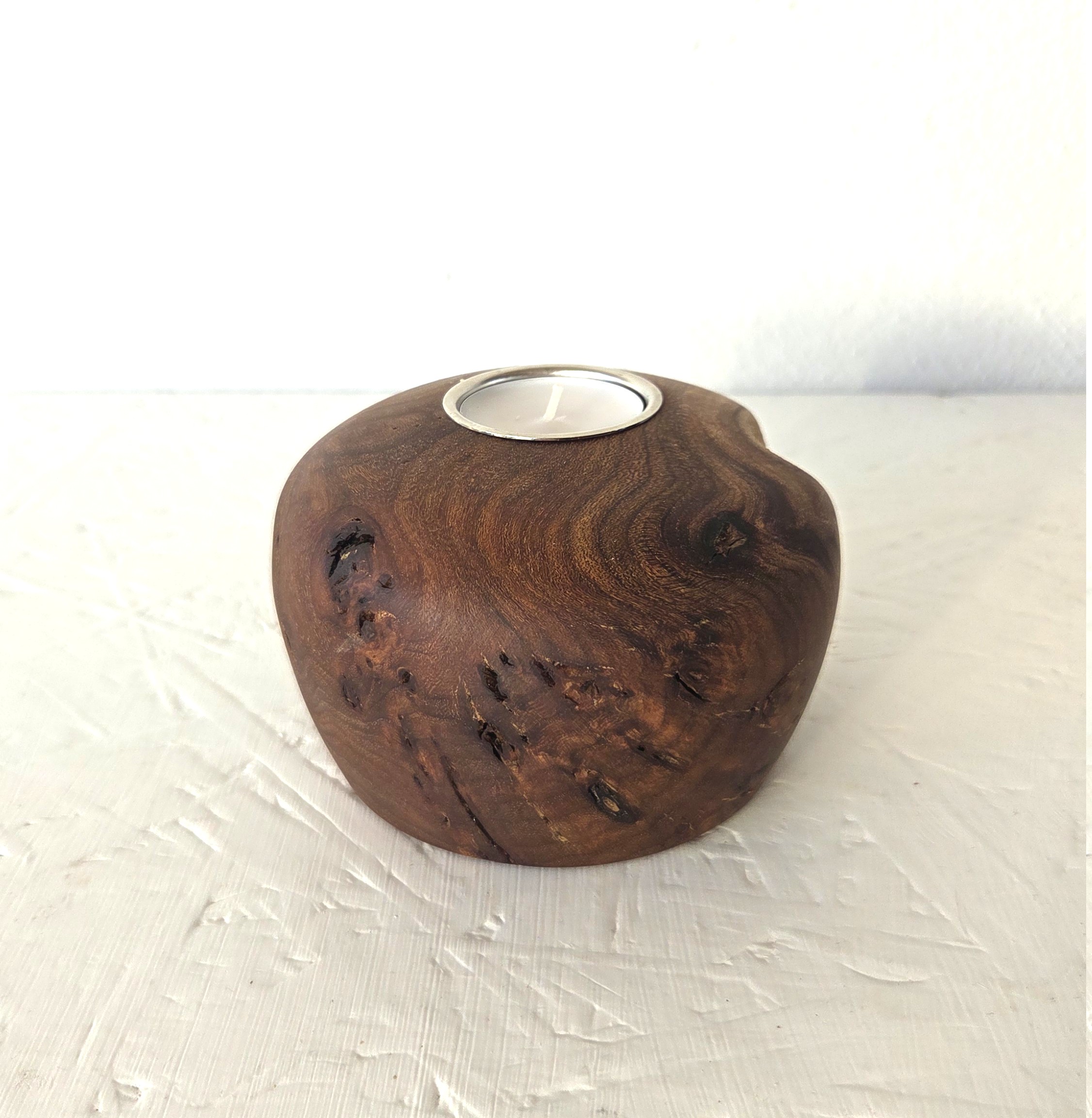 Lysestage i elmeknude, Ø 12 cm, H 8 cm